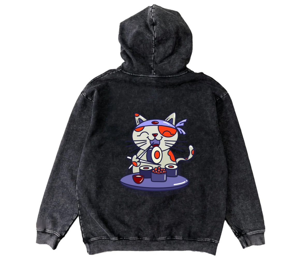 Sushi Oversized Washed Gray Hoodie