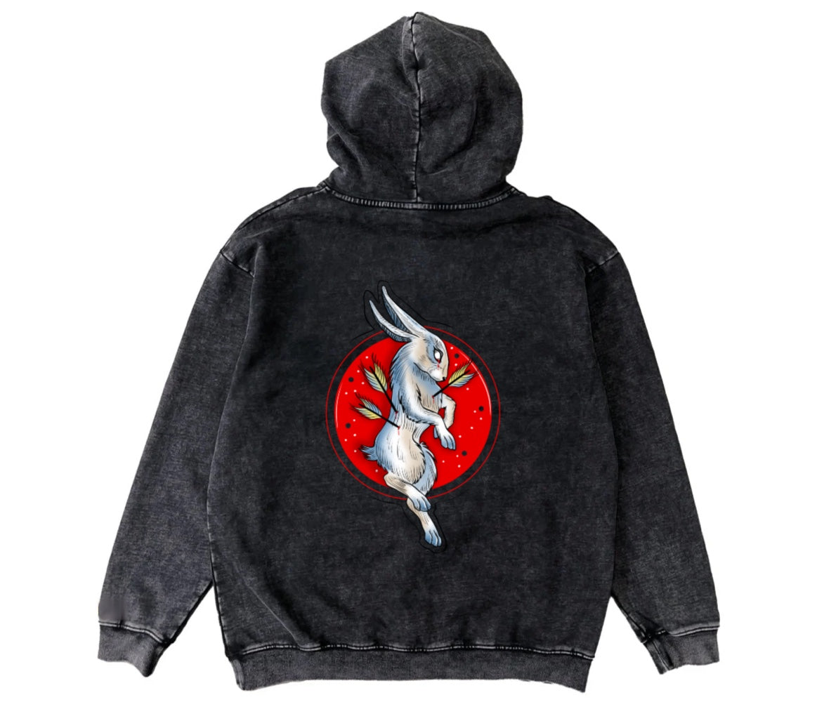 Rabbit Oversized Washed Gray Hoodie