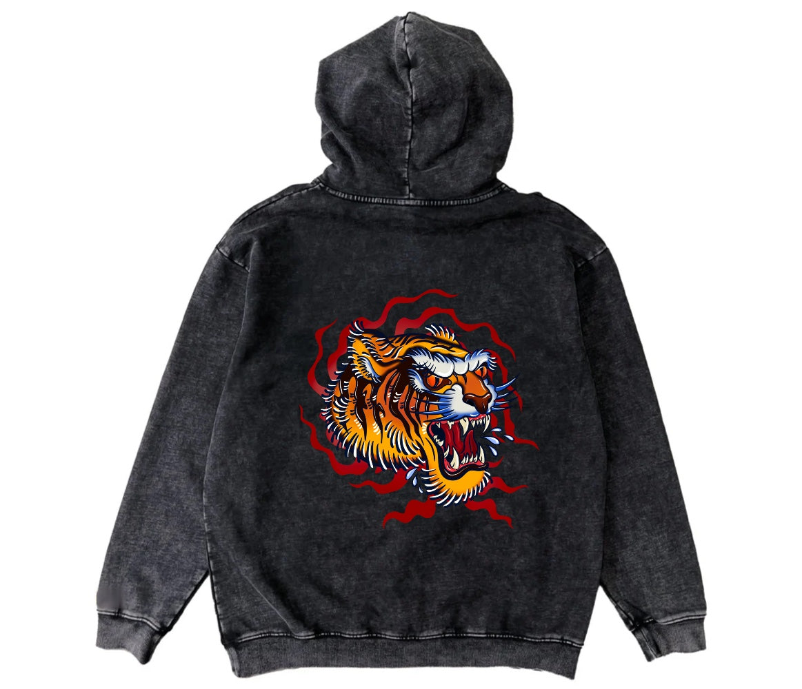 Tiger Oversized Washed Gray Hoodie