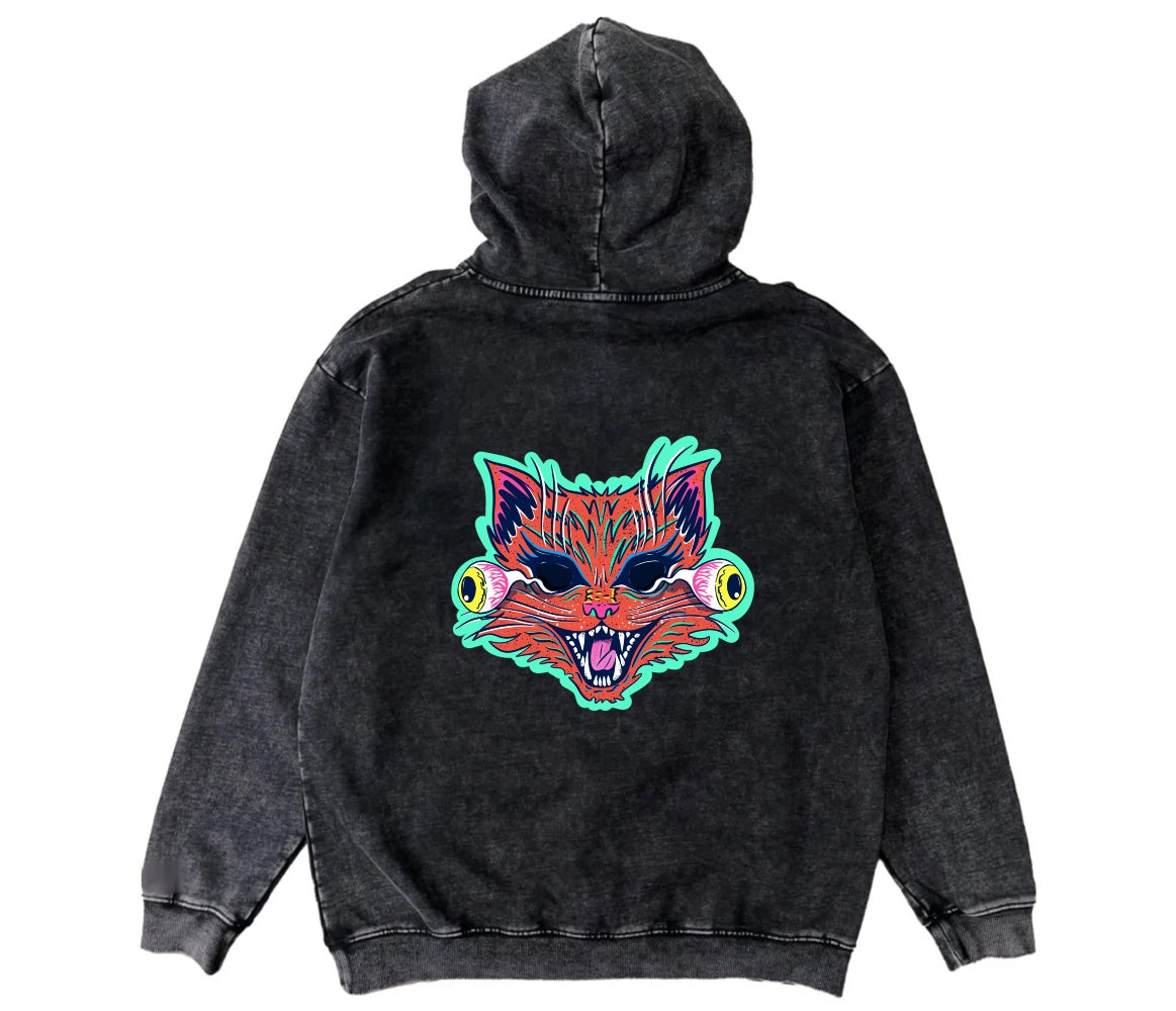 Cat Oversized Washed Gray Hoodie